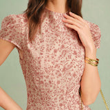 Pink Mock Neck Floral Maxi Dress