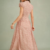 Pink Mock Neck Floral Maxi Dress