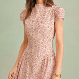 Pink Mock Neck Floral Maxi Dress