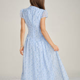 Blue Mock Neck Floral Chiffon Maxi Dress