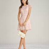 Pink Cap Sleeve Jacquard Mini Dress