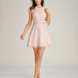 Pink Cap Sleeve Jacquard Mini Dress