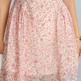 Pink Mock Neck Floral Chiffon Mini Dress