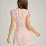 Pink Cap Sleeve Jacquard Mini Dress