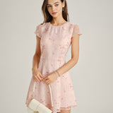 Pink Cap Sleeve Jacquard Mini Dress