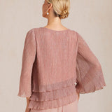 Metallic Pleated Chiffon Asymmetrical Layered Blouse